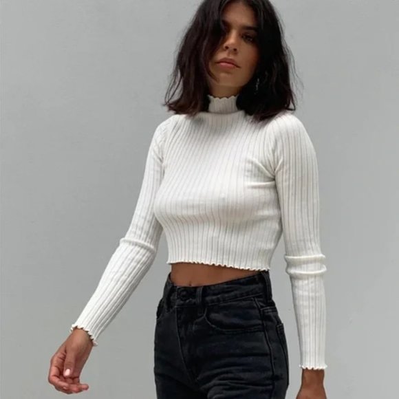 (S/M) Princess Polly Grand Gestures Ribbed Top White Small Medium Mockneck - Picture 4 of 8